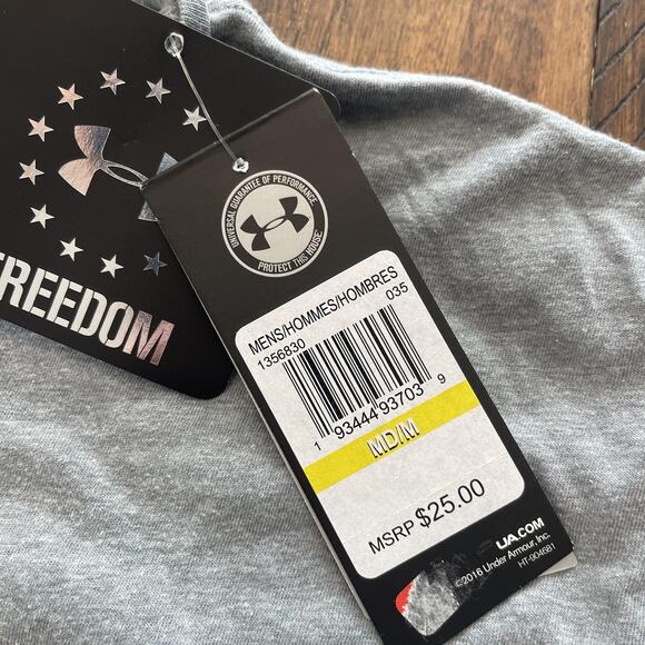Under Armour Shirt Mens Medium Gray HeatGear Freedom USA Flag Short Sleeve Tee - Picture 6 of 9